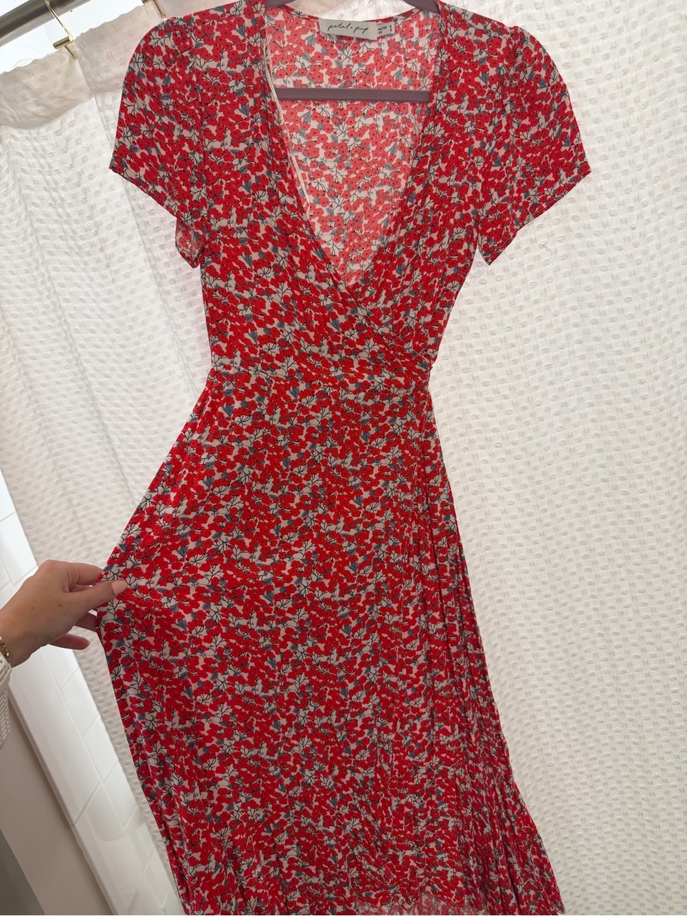 Red Floral Wrap Midi Dress